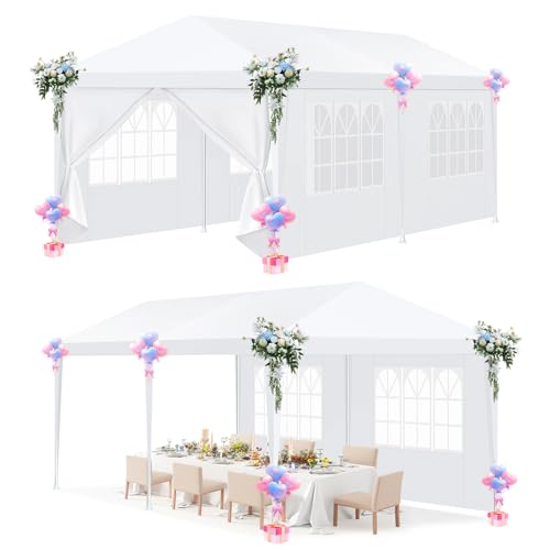 HOTEEL Pavillon 3x6m wasserdicht stabil Winterfest, Partyzelt mit 6 Abnehmbare Wänden, Gartenpavillon für Party, Hochzeit, UV-Schutz, einfach einzurichten, inklusive Heringe, Abspannseile,Weiß