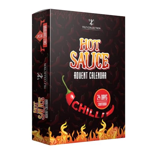 Hot Sauce Adventskalender 2023 – 24 Tage, Chili Sauce Adventskalender, Adventskalender 2023 für Männer, Schokoladenfreier Adventskalender für Frauen, Chilli Challenge Hot Sauce (Schwarz)