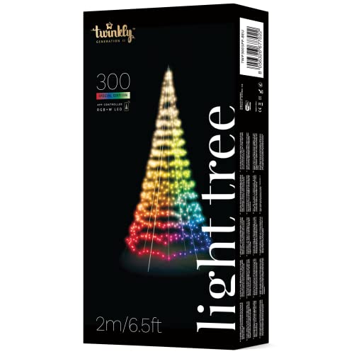 Twinkly Lichterbaum 3D 3 Meter, Flacher Weihnachtsbaum für Türen und Wände im Innen- und Außenbereich, 300 Kartierbare RGB- und Weiße LEDs, Kompatibel mit Alexa und Google Home, IP44, App-Steuerung