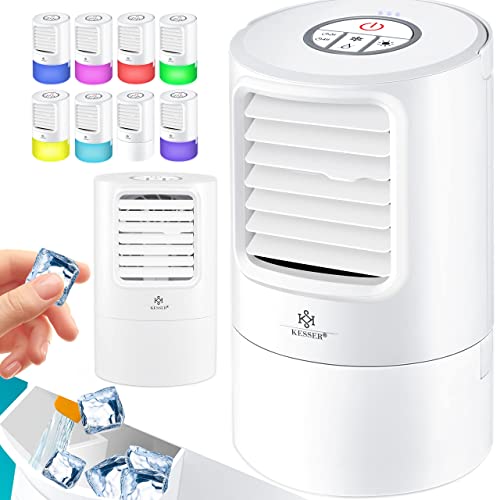 KESSER® 4in1 Mobile Klimaanlage Mini Klimagerät mit 7 Farben LED Farben | Ventilator | Wassertank | Timer | 3 Stufen | Ionisator Luftbefeuchter | Luftkühler | Klein Tragbare, Weiß