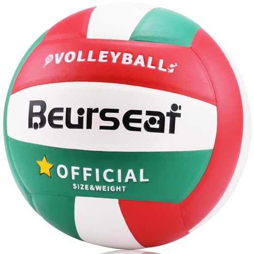 Beurseaf Volleyball, Soft Touch Beach Volleyball, Sports Volleyball, offizielle Größe 5 Indoor & Outdoor Volleyball (Grün & Rot)