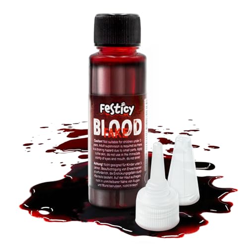 Festicy Premium Kunstblut 25ml I Halloween Blut I Kunst Blut für Vampir, Monster und Zombie Kostüme I Auswaschbares Fake Blut für Halloween und Fasching I Fake Blood for Real Look