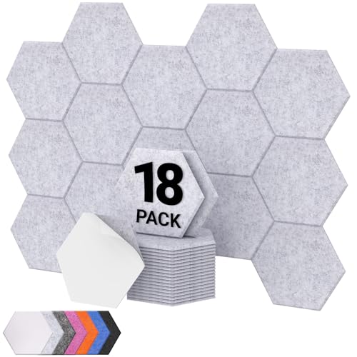 Hexagon Akustikpaneele selbstklebend 18 Stücke, TONOR Schallabsorber Schallschutz Wandpaneele Selbstklebend Schalldämmung 30x26x0,9cm für Studio, Büro, Akustische Behandlung und Wanddekoration Grau