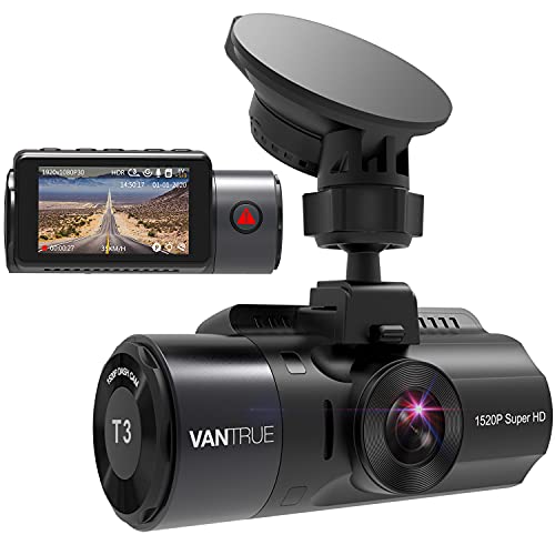 VANTRUE T3 2592x 1520P OBD Dashcam mit HDR Nachtsicht, 24Std. Mikrowellen Parküberwachung, Superkondensator Dash Cam, 160° 2,45 Zoll IPS, TYP C Autokamera, G Sensor, Daueraufnahme, max. 256GB (T3)