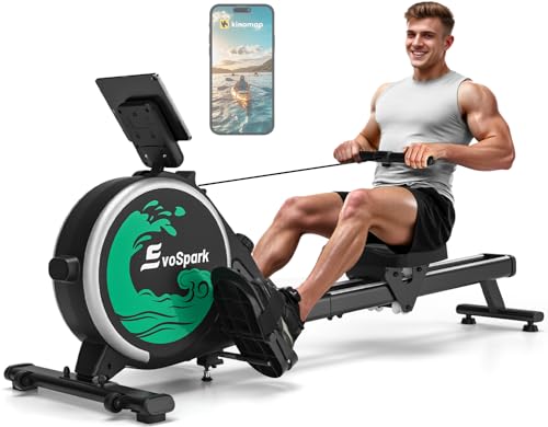 Rudergerät für Zuhause, EvoSpark Rudergerät mit 16 Stufen Widerstand, APP-Verbindung, Upgrade Doppel-Slide-Rails Ultraleise Rudermaschine, LCD-Datenanzeige, Die Erste Wahl für Fitnessgeräte