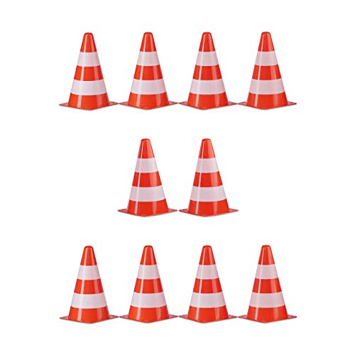 Relaxdays Unisex – Erwachsene Warnkegel 10er Set, stapelbar, Verkehrshütchen, Schnürbeutel, Markierungshütchen, Pylonen, 22 cm, orange, Weiß-Rot, 22,3 x 13,5 x 13,5 cm