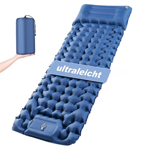 Haksimey Isomatte Selbstaufblasend ultraleichtLuftmatratze für Camping, aufblasbare Matratze mit Fußpresspumpe, Air Mattress mit kopfkissen, Outdoor campingmatte schlafmatte für Wandern Reisen