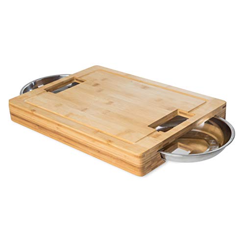 DiConcetto Schneidbrett mit Auffangschalen | Tranchierbrett | Bambus | rechteckig | XXL Antibakteriell Geneigter Saftrille Anti-Rutsch-Füße Beste Qualität 42,5 x 32,5 x 6 cm