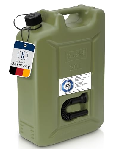 hünersdorff 802010 Kraftstoff-Kanister Profi 20L für Benzin, Diesel und andere Gefahrgüter, UN-Zulassung, Made in Germany, TÜV-geprüfte Produktion, oliv