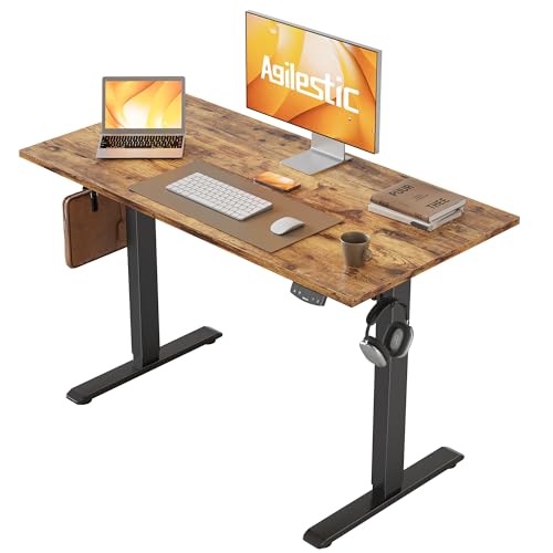 Agilestic Höhenverstellbarer Schreibtisch 100 x 60 cm, Stabiler Schreibtisch Höhenverstellbar Elektrisch mit Memory-Handsteuerung, Ergonomischer Steh-Sitz Tisch Computertisch, Braun