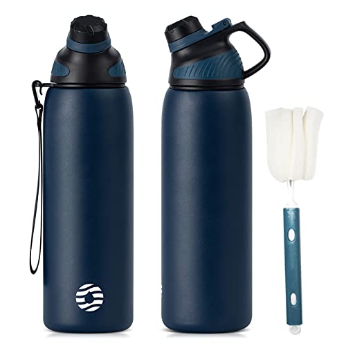 Fjbottle Edelstahl Trinkflasche Sport mit Magnetischem Deckel 1L, 800ml, 600ml, 400ml BPA-Frei Auslaufsichere Kinder Flasche - Kohlensäure geeignet Fahrrad Wasserflasche Thermo für,Schule, Fitness