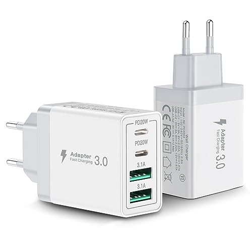 2er Pack USB C Ladegerät, Aioneus 40W Schnellladegerät 4 Ports PD+QC Netzteil, Mehrfach USB C Power Adapter für iPhone 15 Plus 14 Pro Max 13 Pro 12 Mini 11 SE XS XR 8, Samsung, Handy