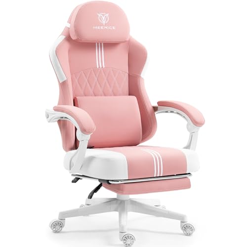MEENICE Gaming Stuhl mit Taschenfederkissen und Kühlung Gel, Massage Gaming Sessel mit Fußstütze, Ergonomischer Game Stuhl Hohe Zurück für Erwachsene Rosa