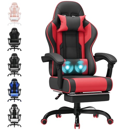 TRIUMPHKEY Stuhl Gaming, Bürostuhl mit Fußstütze, Ergonomischer Stuhl mit 90-135°Verstellbare Rückenlehne, 150KG Belastbarkeit, Rot
