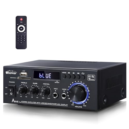 AK45 Pro HiFi-Verstärker Stereo Amplifier 2 Kanal Bluetooth 5.0 Power Amplifier 50W X 2 Digital Power Amplifier Hifi Stereo Verstärker Endstufe mit USB, SD, RCA für Zuhause oder Auto