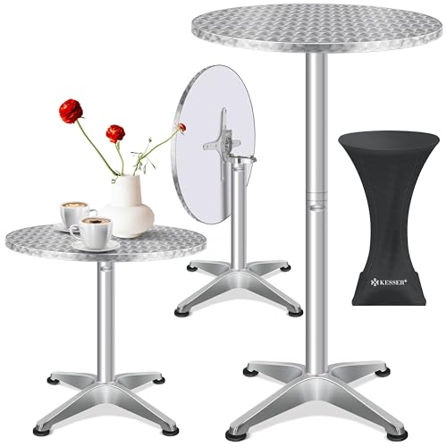 KESSER® 2in1 Stehtisch klappbar Bistrotisch 1er Set | Aluminium Edelstahlplatte | höhenverstellbar 70cm / 115cm | Partytisch Tisch Ø 80cm | In- & Outdoor | Empfangstisch | Klapptisch Silber