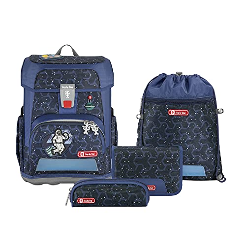 Step by Step Schulranzen-Set Cloud Star Astronaut Cosmo, 5-teilig, blau, Astronaut-Design, ergonomischer Tornister mit Reflektoren, höhenverstellbar mit Hüftgurt, für die 1. bis 4. Klasse, 19L