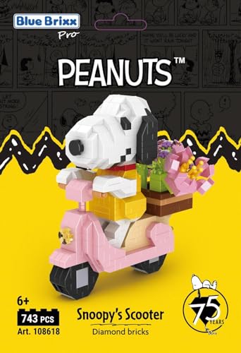 BlueBrixx Pro 108618 – Snoopy`s Motorroller (Diamond Bricks) aus Klemmbausteinen mit 743 Bauelementen