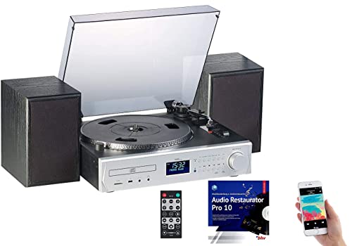 auvisio Kompaktanlage: Plattenspieler/Digitalisierer, DAB+, CD, Bluetooth, MC, USB, MP3, 80 W (Kompaktanlage mit Plattenspieler, Turntable, microSDHC Speicherkarten)