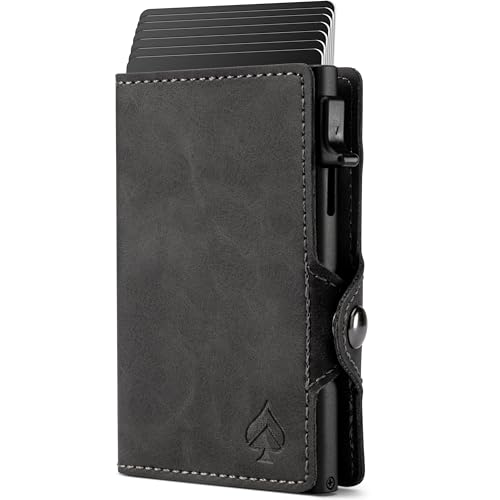 CARD Nine! Clip Wallet mit RFID-Schutz - Cash Clip Geldbörse - Slim Wallet mit Geldklammer - Kartenetui für Damen & Herren - Geldbeutel für Karten & Scheine - Portmonnaie (Grau, Mit Münzfach)