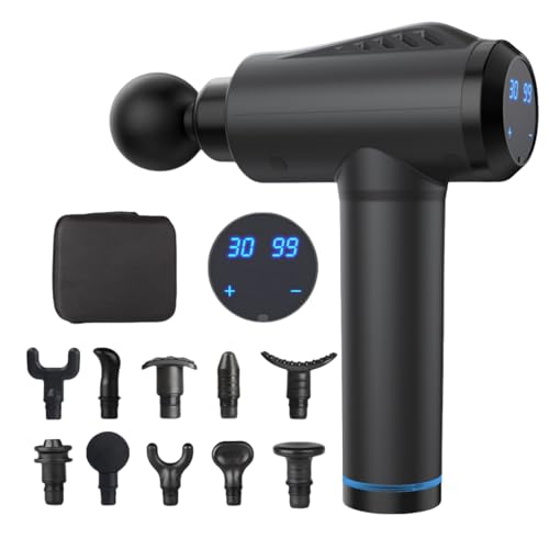 Oryzom Massagepistole mit 30 Geschwindigkeiten/Massage Gun für tiefe Muskelmassage mit bis zu 3600 Impulsen/min / 10 Aufsätze für Nacken, Rücken & Körper/Mit LCD-Touchscreen