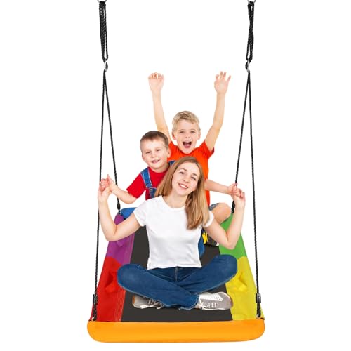 Lischwert Nestschaukel verkrümmt bis 300kg belastbar, 120-180cm verstellbares Seil, Hängeschaukel Baumschaukel, Outdoor Mehrkindschaukel Gartenschaukel für Kinder & Erwachsene (Bunt)