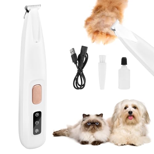 Pfotentrimmer für Hunde,USB Wiederaufladbar,Wasserdichter Haustierhaarschneider mit LED-licht,Tragbare Pfotentrimmer für Hunde für Katzen Pfoten, Augen, Ohren