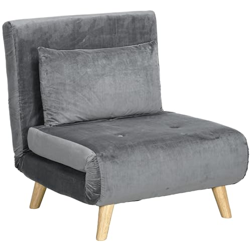 HOMCOM 3 in 1 Schlafsessel, Schlafsofa mit Bettfunktion, Lendenkissen, klappbarer Relaxsessel mit Verstellbarer Rückenlehne Liegestuhl in Samtoptik, für Wohnzimmer, Grau