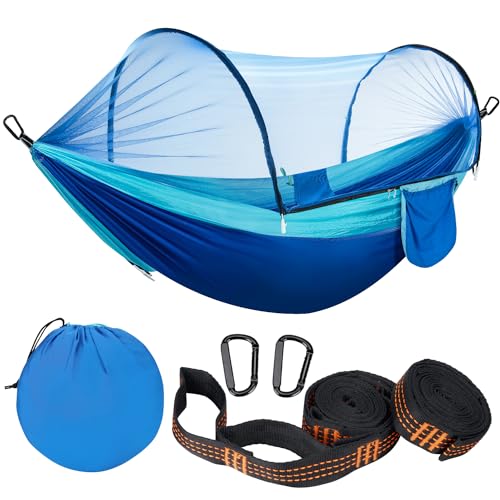 Ultraleicht Outdoor Hängematte mit Moskitonetz 300KG Tragkraft | Reise Hängematte Camping Atmungsaktiv Schnelltrocknendes | Tragbare Fallschirm Nylon Hängematte für Rucksackreisen, Wandern, Garten