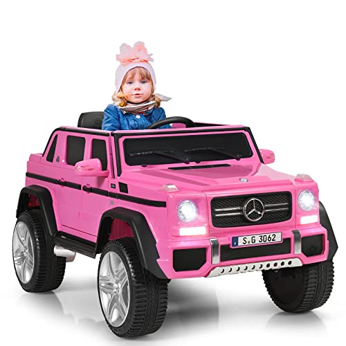 COSTWAY 12V Mercedes-Benz Maybach Kinderauto mit 2,4G-Fernbedienung, Elektroauto mit MP3, Musik, Hupe und LED-Leuchten, Jeep Auto 2,5-5,5 km/h, Kinderfahrzeug für Kinder von 3-8 Jahren (Rosa)