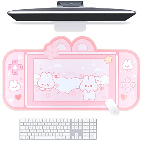 BelugaDesign Desk Pad | Keyboard Mouse Gaming Mat Large Mousepad | Pastel Kawaii Cute Anime Desk Blotter Protector (Rosa)