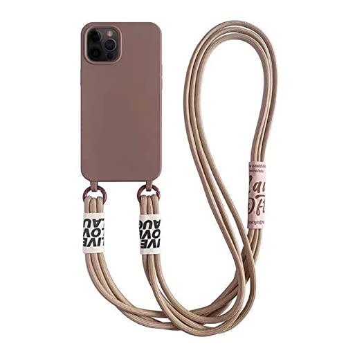 Emlivi Handykette Hülle für iPhone 13 Necklace Handyhülle Nylon Schultergurt Liquid Silikon TPU Cover mit Kordel zum Umhängen Schutzhülle mit Stylische Band Case für iPhone 13, Milchtee