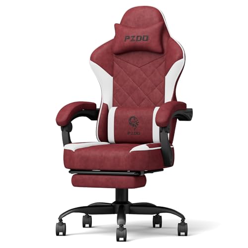 PZDO Gamer Stuhl Ergonomischer Gaming Stuhl mit Fußstütze, Gaming Sessel, Gepolstert Gaming Chair mit Kopfstütze, Racing Stuhl mit Lordosenstütze, Geschenk, Teenager, Erwachsene(Rot)