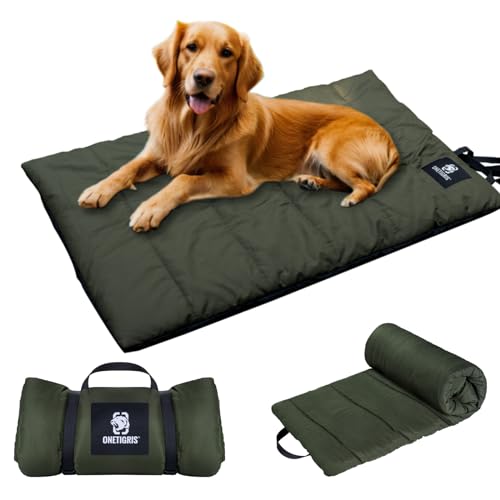 OneTigris Hundedecke 110 x 68cm Waschbares, Hundematte Komfort und Weiches Wasserdichtes Hundebett, Hundekissen für Reise Camping Outdoor - Olive Drab