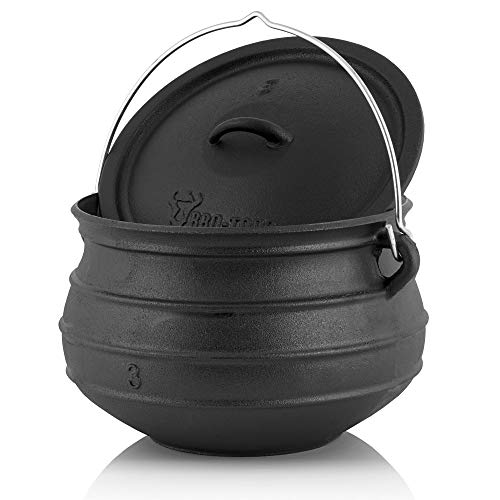 BBQ-TORO Potjie #3 | 8 Liter | Hexenkessel aus Gusseisen | Kochtopf aus Gusseisen | Südafrikanischer Dutch Ofen