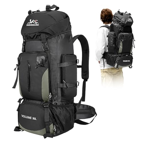 Byjogger 90L wasserdichte Wanderrucksack für Männer, Rucksäcke mit großer Kapazität mit Mehrkompartiment, leichten und atmungsaktiven Rucksäcken für Camping im Freien, Trekking