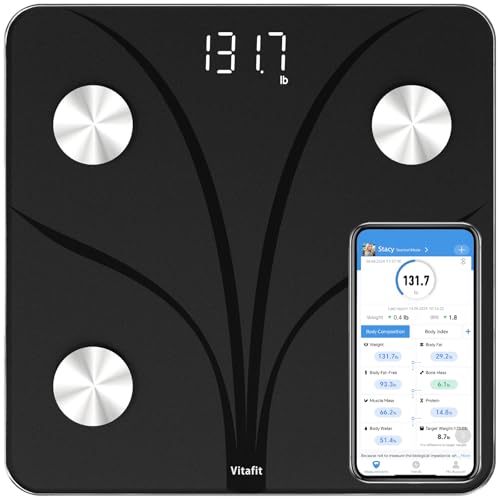 Vitafit Körperfettwaage Waage Personen Personenwaage digital mit APP 180kg, Professionelle Wägefabrik seit 2001, Körperanalysewaage mit Bluetooth, Körperwaage für Körperfett, BMI, Muskelmasse,Schwarz