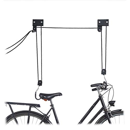 Relaxdays, schwarz Fahrrad Deckenlift, 45 kg Traglast, mit Haken, universal, mit Seilbremse, Seilzug, Kajak, Fahrradlift, One Size