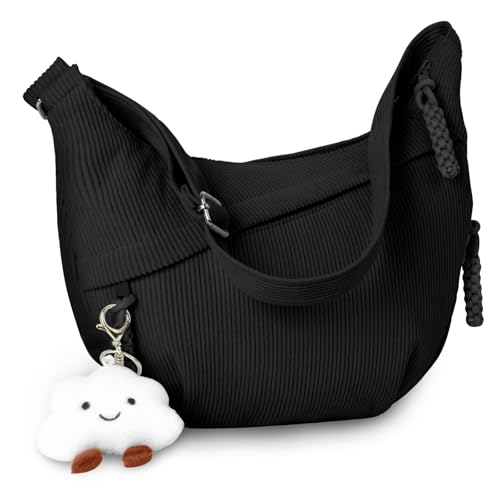 Aucuu Crossbody Bag Damen Umhängetasche, Halbmond Crossbody Bag, Cord Tasche Casual Schultertasche, Hobo Halfmoon Bag mit Verstellbarer Schultergurt, Bauchtasche Damen für Arbeit Reisen Alltag