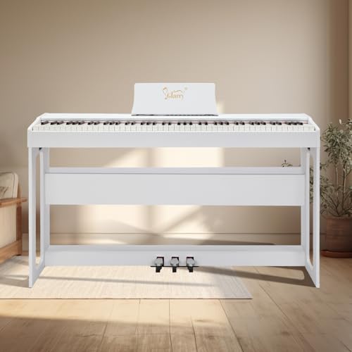 Bonnlo Digitalpiano mit 88 gewichteten Tasten, E-Piano Keyboard mit 3-Pedal-Einheit für Anfänger, Klavier mit MIDI-USB, Doppel-Bluetooth,Stereolautsprechern, 128 Töne und Rhythmen, Weiß