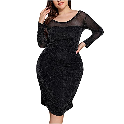 Bidisky Lounge-Kleid Rock für Damenkleidung, lang, Übergröße, Bleistift, Patchwork-Kleid R3 R3, Black, 46