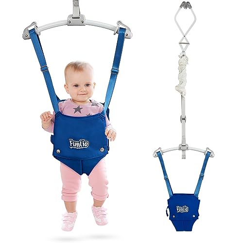 FUNLIO Baby Türspringer für 6–24 Monate (mit Türklemme), Baby Hüpfschaukel mit starker Feder und verstellbarem Riemen, tragbarer Türwippe für Kleinkinder, Tragkraft 18kg