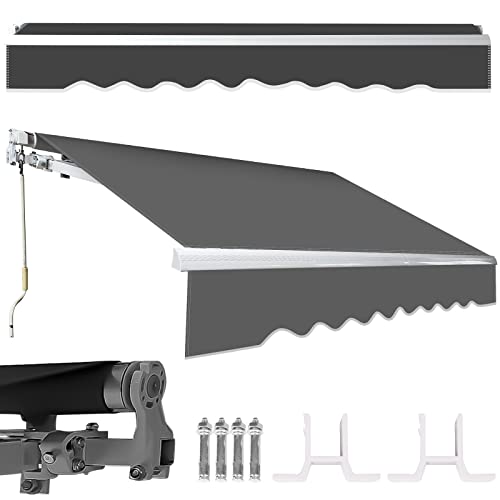 Tubiaz Gelenkarmmarkise Markise, 350x300cm Grau Terrassenmarkise Sonnenmarkise mit manueller Kurbel, Sonnenschutz Anti-UV Wasserfest, Winkel Einstellbar Erfordert Montage für Veranda