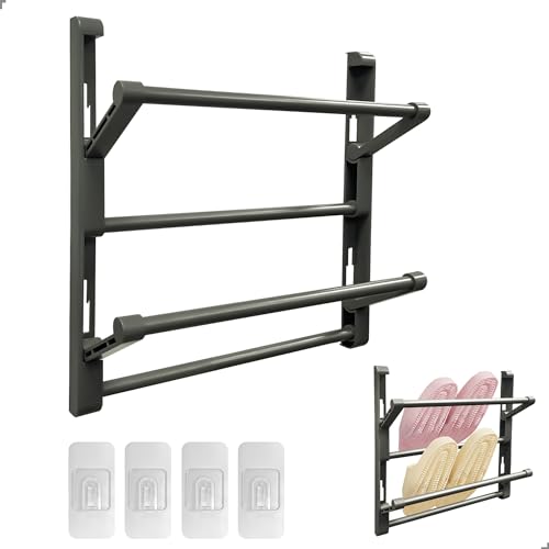 lemgyiamz Schuhorganizer Hängend, Schuhregal Wandmontage Schuhhalter Wand für die tür mit Klebenden Aufhängestreifen, Effizienter Halter und Metallablage für Verschiedene Schuhe
