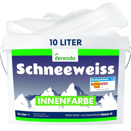 derendo Schneeweiss wandfarbe weiß hohe deckkraft 10l innenfarbe weiß matt wandfarbe ausbessern Testsieger wände streichen ohne tropfen hochdeckend innen wandfarbe weiss 10 Liter