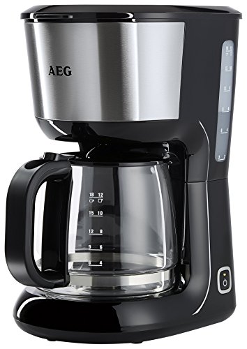 AEG KF 3700 Kaffeemaschine / skalierte 1,5 l / 12-18 Tassen Aroma-Glaskanne / Warmhaltefunktion / Sicherheitsabschaltung / Wasserstandsanzeige / entnehmbarer Filter-Korb / schwarz/silber
