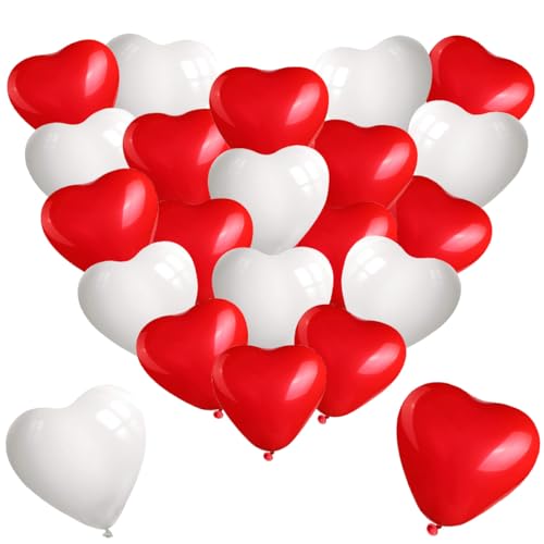 30 Stück Luftballons Hochzeit,Rot Weiß Herzförmiger Ballon,Helium Luftballons Hochzeit,Latex Herz Ballon Helium für Geburtstags Valentinstag Hochzeitsdeko Brautdusche Verlobung Party