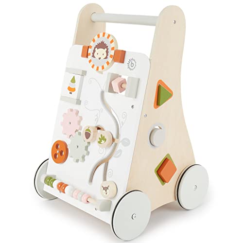 Bieco Lauflernwagen Holz | ab 1 Jahr | Multifunktionale Baby Lauflernhilfe | Laufwagen für Babys zur Förderung der Motorik | Baby Gehhilfe mit Gummibereifung | Activity Lauflernhilfe für Babys