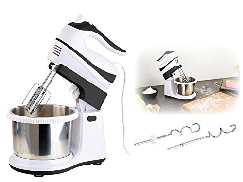 Rosenstein & Söhne Handrührgerät: Handmixer-Set: Rührständer, Edelstahl-Schüssel, 5 Stufen, Turbo, 500 W (Rührgerät, Rührgerät mit Schüssel, Küchenhelfer)