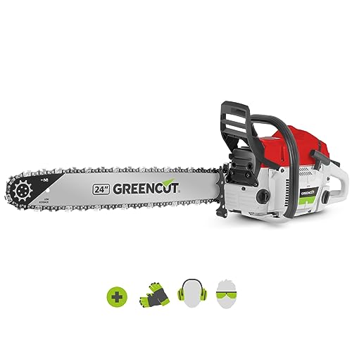 GREENCUT GS750X - Benzin-Kettensäge mit 2-Takt 75cc 4,8 PS Motor mit 24'' Blatt, Easy-Start-Starter, Anti-Vibrationssystem, TRU-SHARP Technologie